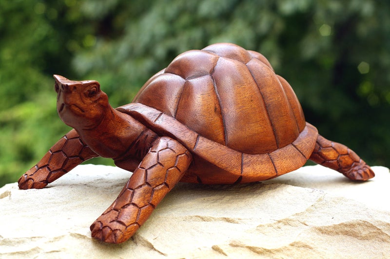 G6 Collection 12" Large Wooden Tortoise Turtle Statue Hand Carved Sculpture Wood Decorative Home Decor Accent Figurine Handcrafted Handmade Rustic Seaside Tropical Nautical Ocean Coastal Decoration - Image 2